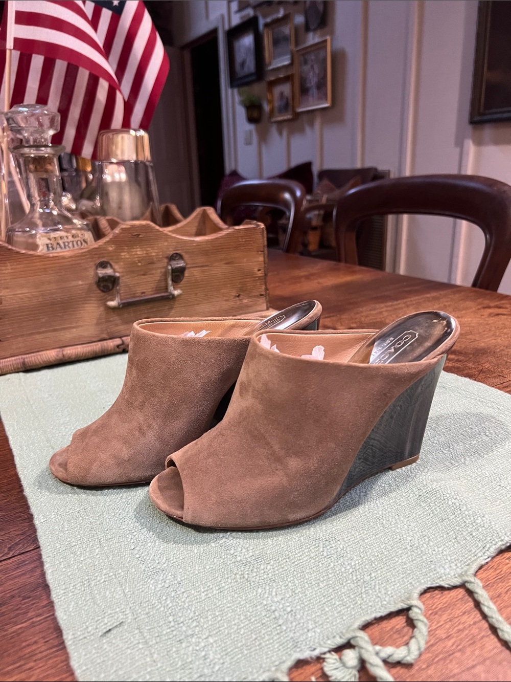 Coach Hollie Suede Peep-Toe Wedges